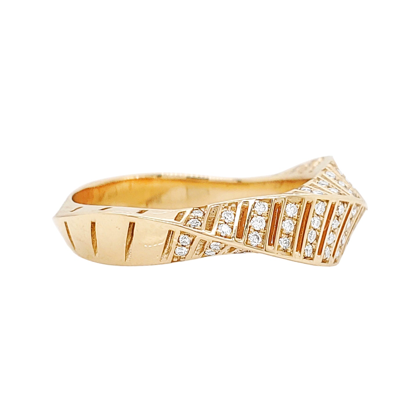 14K Gold Diamond Feather Ring: Elegant Anniversary Jewelry