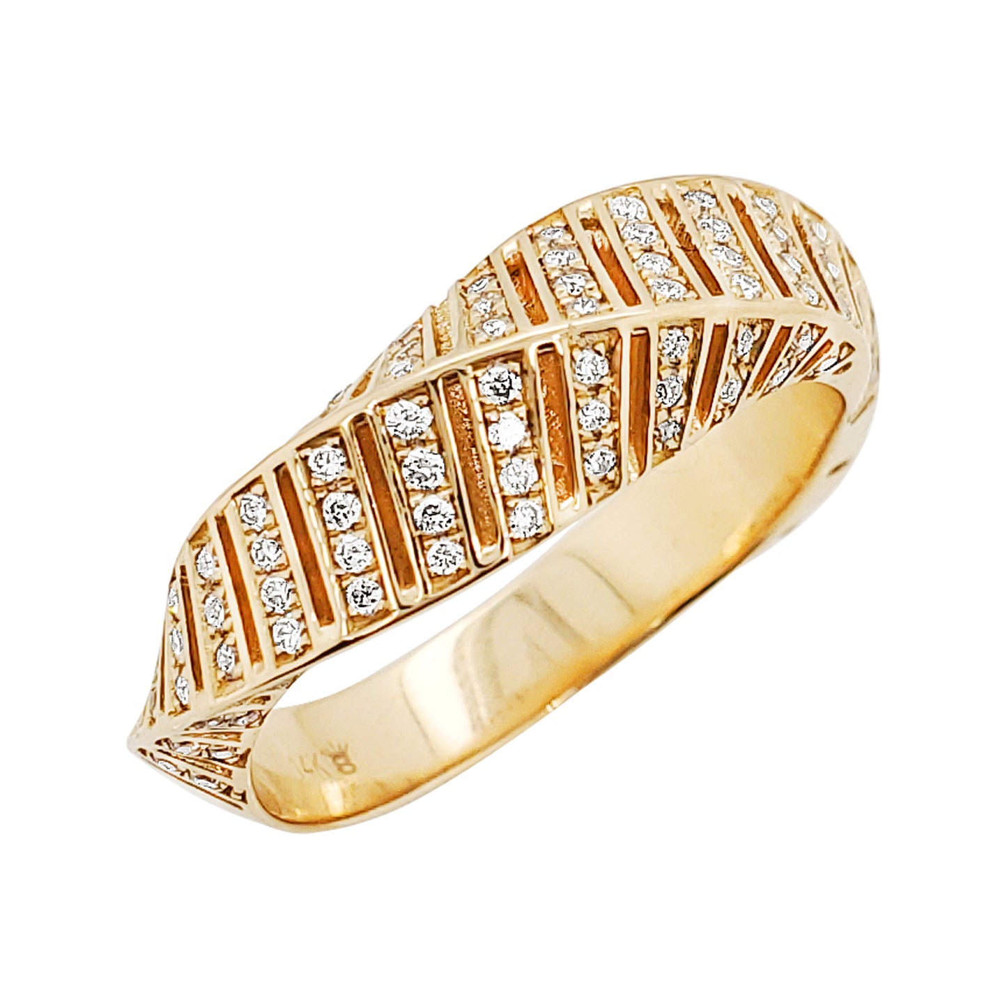 14K Gold Diamond Feather Ring: Elegant Anniversary Jewelry