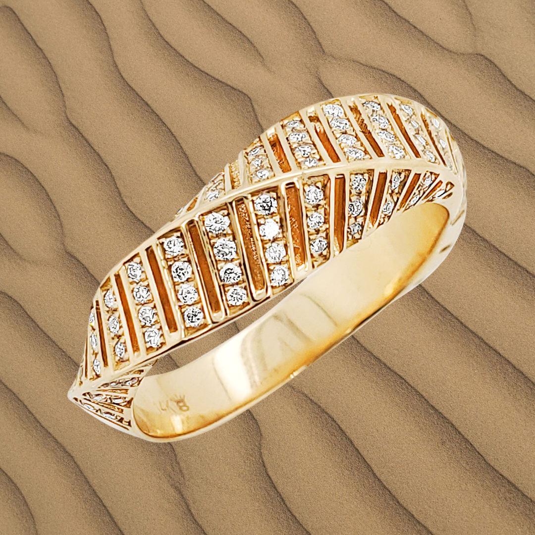 14K Gold Diamond Feather Ring: Elegant Anniversary Jewelry