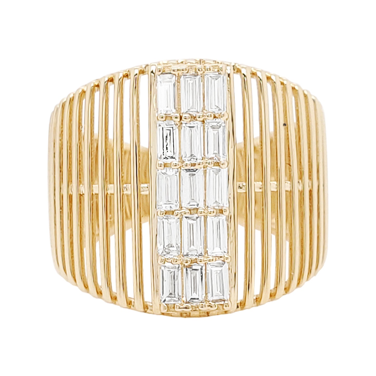 14K Gold Ribbed Ring with 1/2 CTW Baguette Diamond Inlay - Anniversary Gift