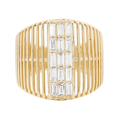 14K Gold Ribbed Ring with 1/2 CTW Baguette Diamond Inlay - Anniversary Gift