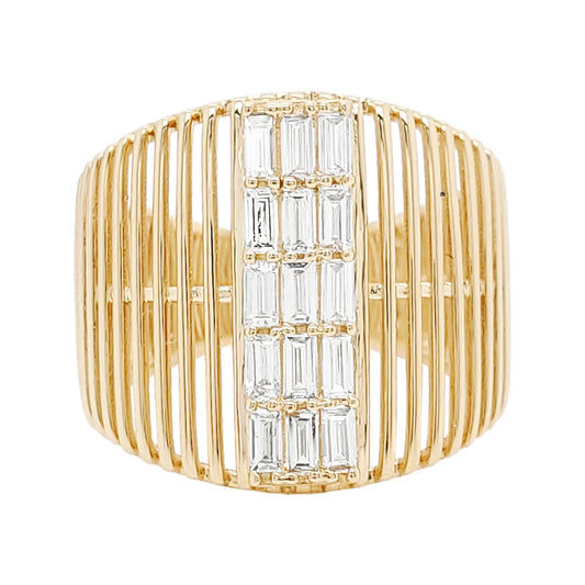 14K Gold Ribbed Ring with 1/2 CTW Baguette Diamond Inlay - Anniversary Gift