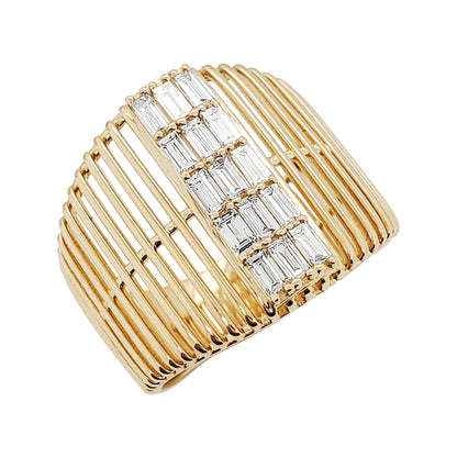 14K Gold Ribbed Ring with 1/2 CTW Baguette Diamond Inlay - Anniversary Gift