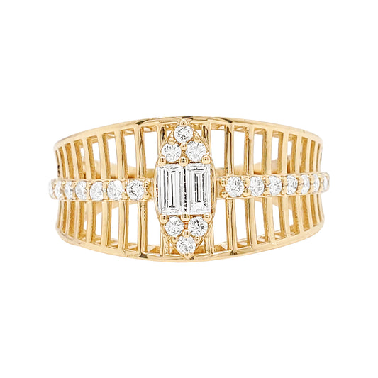 14K Gold Ribbed Diamond Statement Ring | Baguette & Round, 1/2 CTW