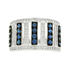 14K White Gold Blue Sapphire & Light Brown Diamond Ring, Art Deco Wide Band