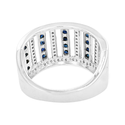 14K White Gold Blue Sapphire & Light Brown Diamond Ring, Art Deco Wide Band