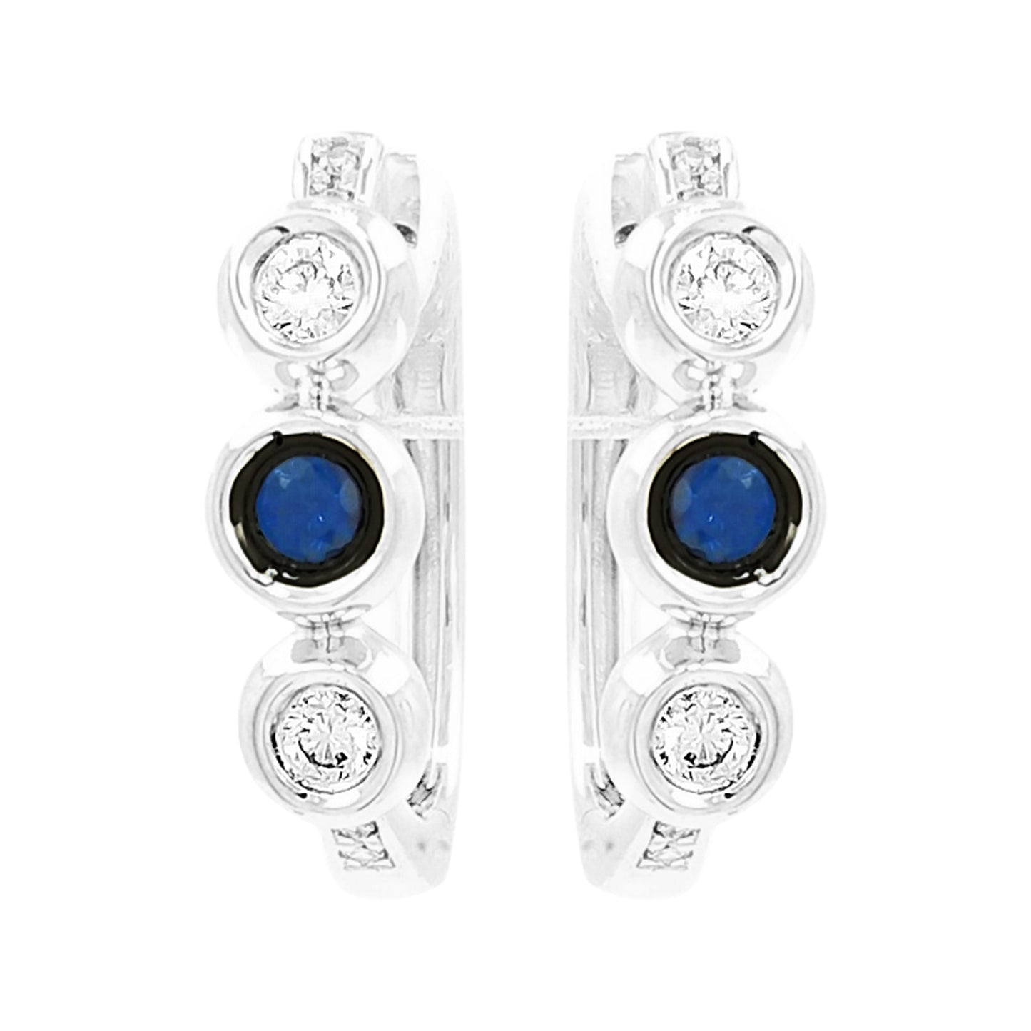 Diamond & Blue Sapphire 14K White Gold Hoop Earrings