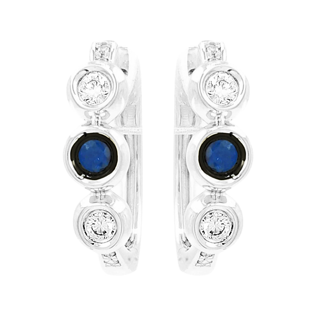 Diamond & Blue Sapphire 14K White Gold Hoop Earrings