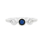 14K Gold Bezel Set Sapphire & Light Brown Diamond Band | Dainty Stacking Ring