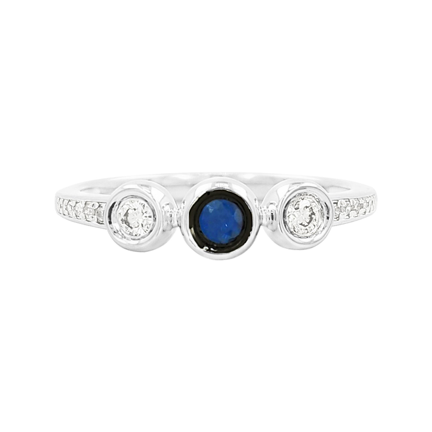 14K Gold Bezel Set Sapphire & Light Brown Diamond Band | Dainty Stacking Ring