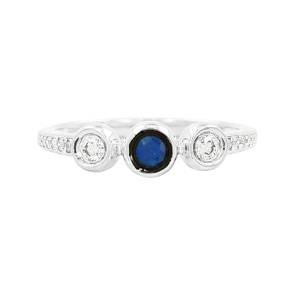 14K Gold Bezel Set Sapphire & Light Brown Diamond Band | Dainty Stacking Ring