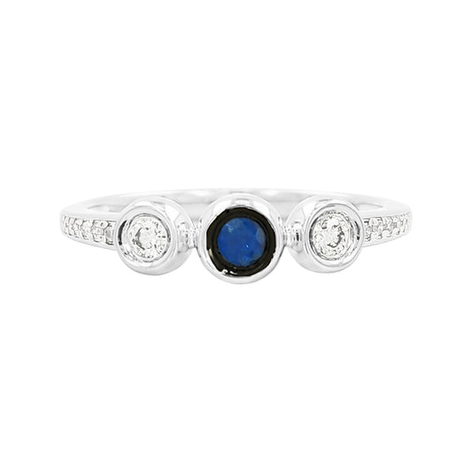 14K Gold Bezel Set Sapphire & Light Brown Diamond Band | Dainty Stacking Ring
