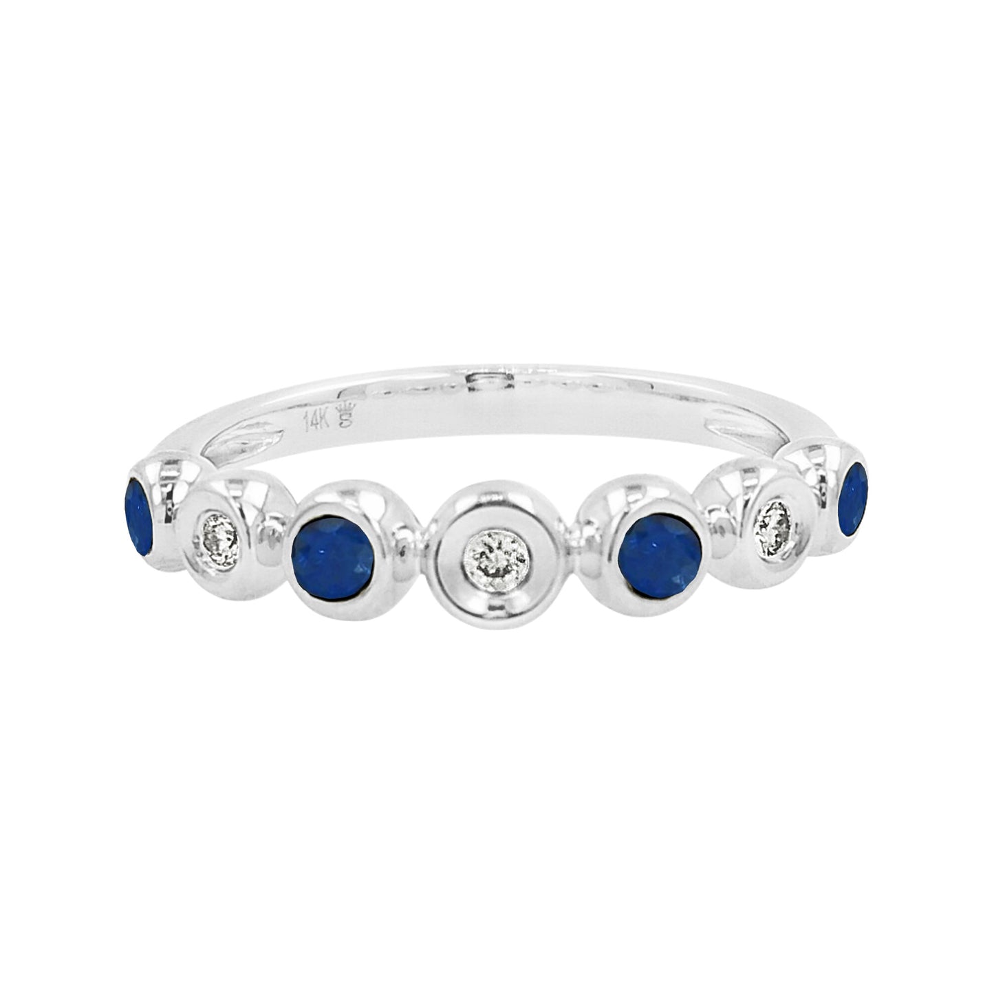 14K White Gold Light Brown Diamond & Blue Sapphire Bezel Ring