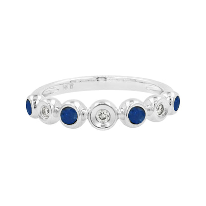 14K White Gold Light Brown Diamond & Blue Sapphire Bezel Ring