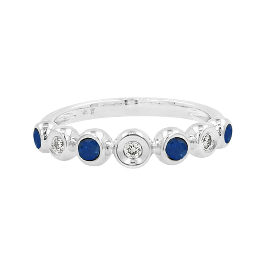 14K White Gold Light Brown Diamond & Blue Sapphire Bezel Ring