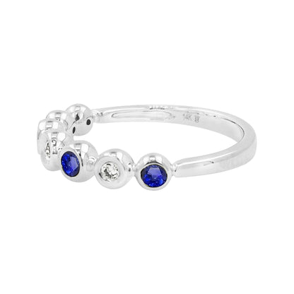 14K White Gold Light Brown Diamond & Blue Sapphire Bezel Ring