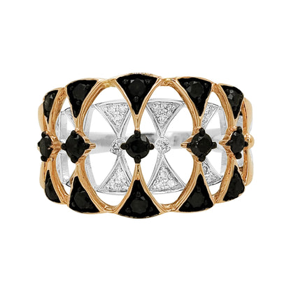 14KRose Gold Dual Tone Diamond Ring, Black & Light Brown Statement Ring