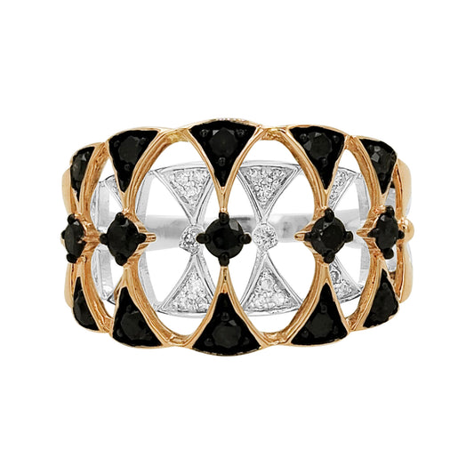 14KRose Gold Dual Tone Diamond Ring, Black & Light Brown Statement Ring
