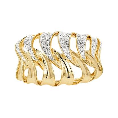 14K Gold Light Brown Diamond Wave Ring, Riffle Statement Band