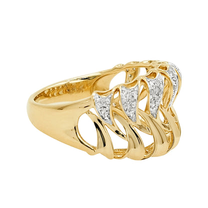 14K Gold Light Brown Diamond Wave Ring, Riffle Statement Band