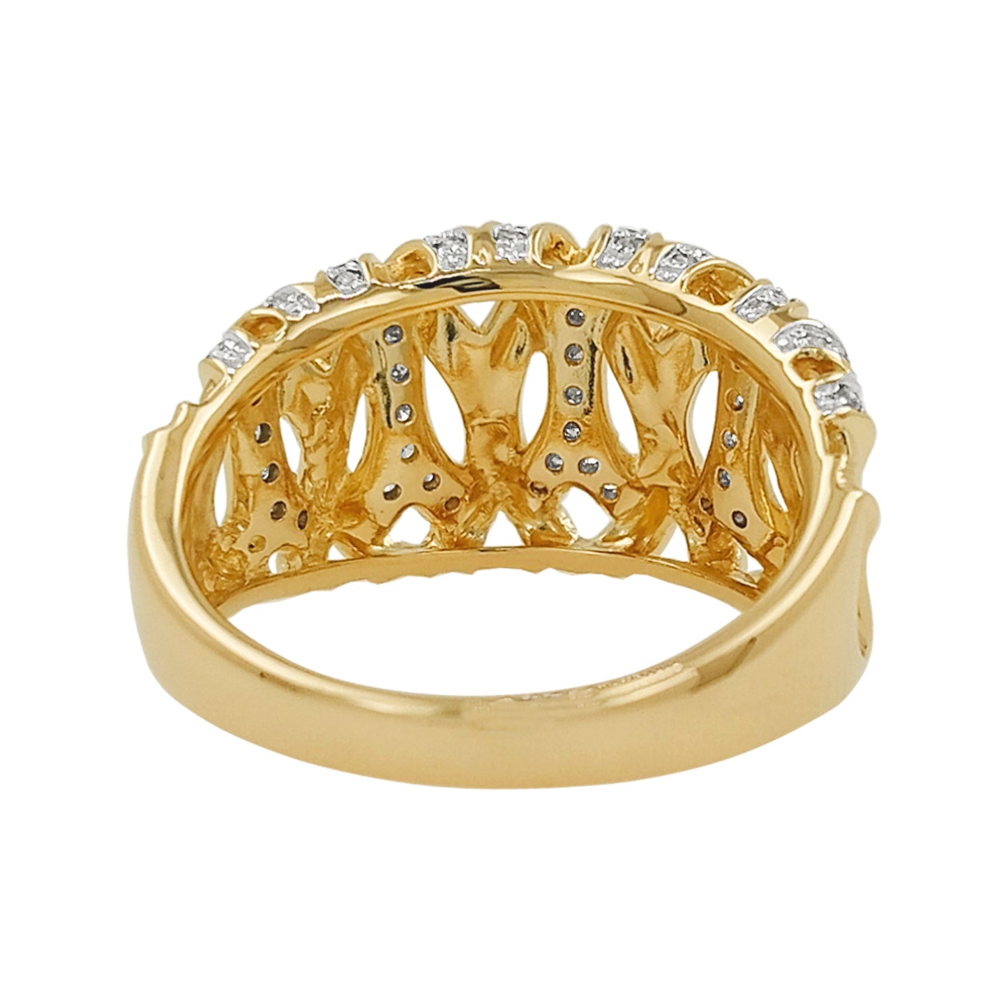 14K Two Tone Gold Light Brown Diamond X Ring, Wide Textured Band