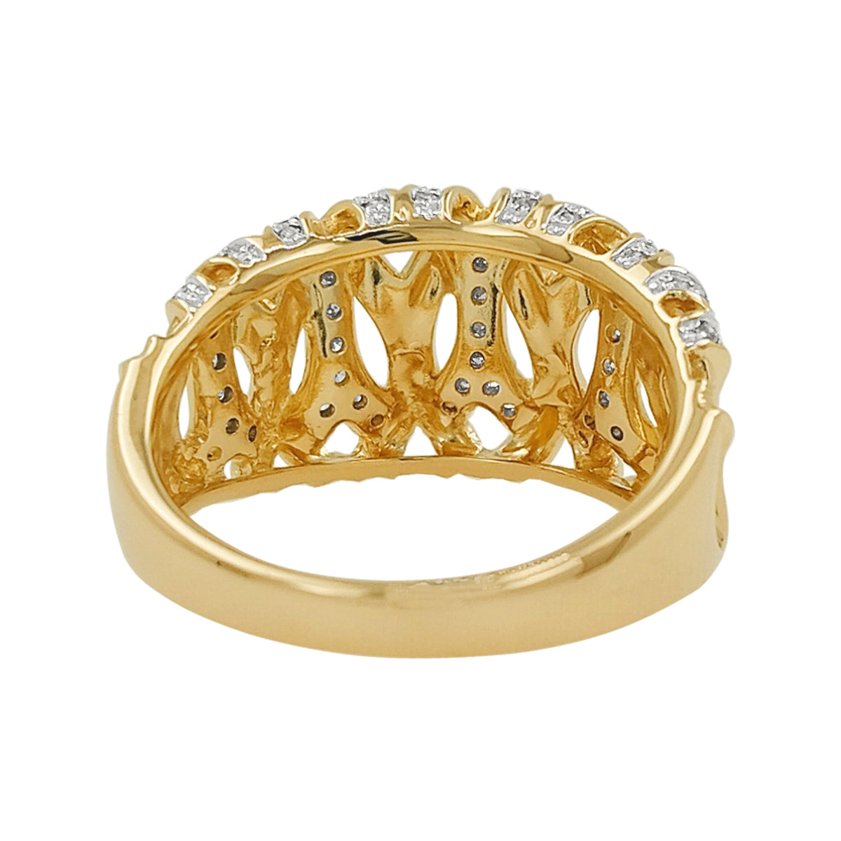 14K Two Tone Gold Light Brown Diamond X Ring, Wide Textured Band