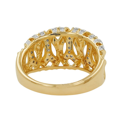 14K Two Tone Gold Light Brown Diamond X Ring, Wide Textured Band