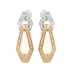 Two-Tone 14K Gold Light Brown Diamond Dangle Earrings, Hexagon Geometric Drop