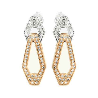 Two-Tone 14K Gold Light Brown Diamond Dangle Earrings, Hexagon Geometric Drop