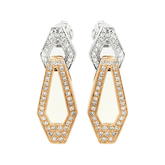 Two-Tone 14K Gold Light Brown Diamond Dangle Earrings, Hexagon Geometric Drop