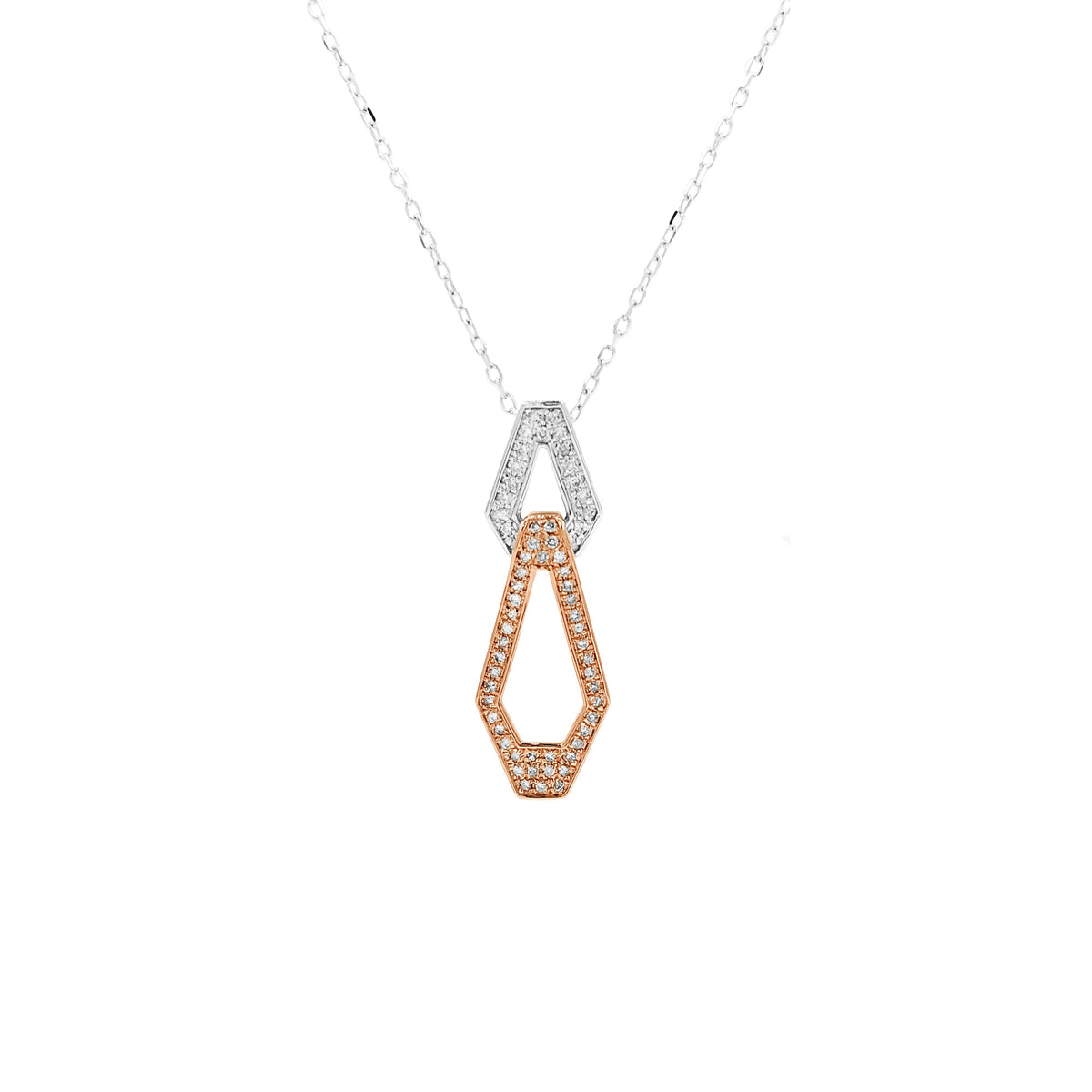 Two Tone Diamond Pendant 14K Rose White Gold Geometric Necklace 1/5 CTW Natural Diamond Dainty Jewelry 18 Inch Chain Anniversary Gift Her