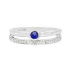 14K White Gold Sapphire Light Brown Diamond Ring, Bezel Set Stackable Band