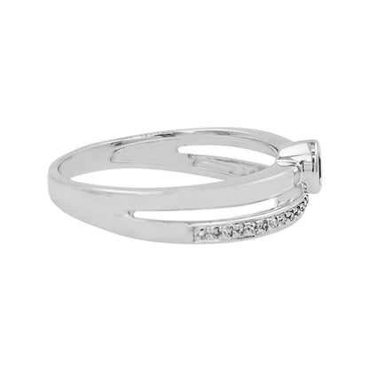 14K White Gold Sapphire Light Brown Diamond Ring, Bezel Set Stackable Band