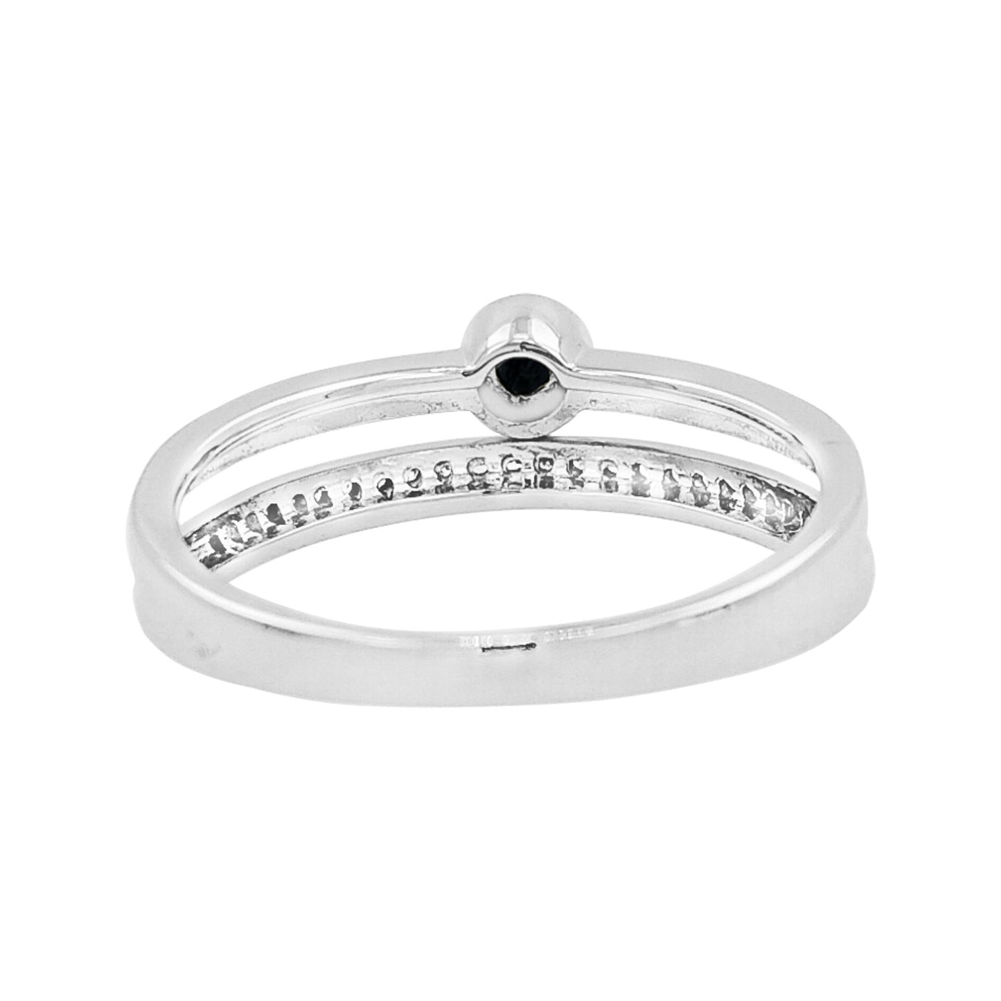 14K White Gold Sapphire Light Brown Diamond Ring, Bezel Set Stackable Band