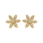 14K Gold Light Brown Diamond Flower Stud Earrings, Dainty Floral Jewelry