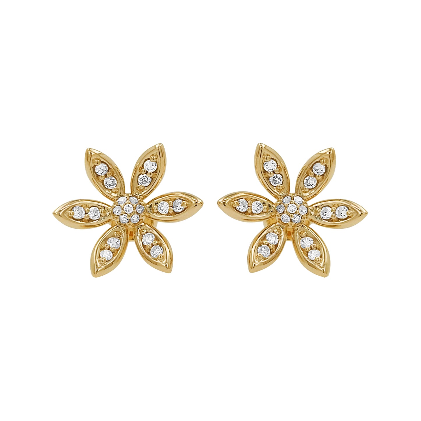 14K Gold Light Brown Diamond Flower Stud Earrings, Dainty Floral Jewelry
