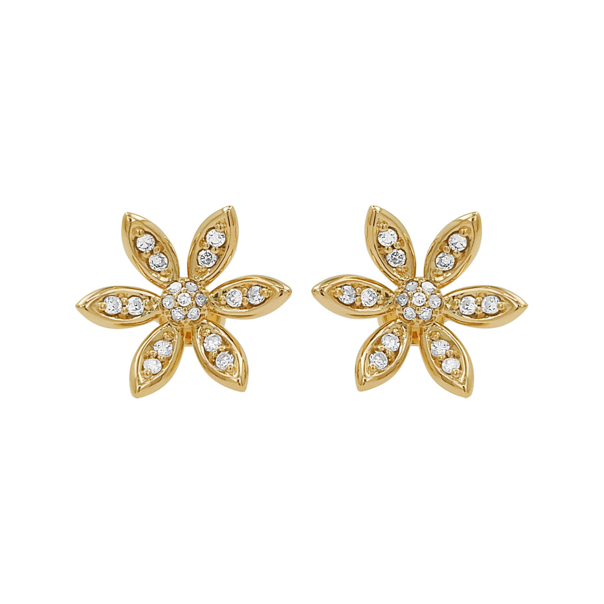 14K Gold Light Brown Diamond Flower Stud Earrings, Dainty Floral Jewelry