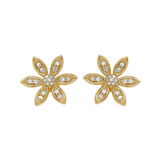 14K Gold Light Brown Diamond Flower Stud Earrings, Dainty Floral Jewelry