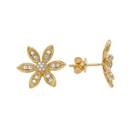 14K Gold Light Brown Diamond Flower Stud Earrings, Dainty Floral Jewelry
