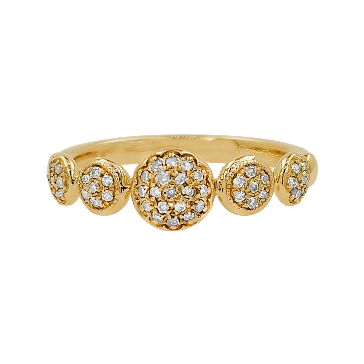 14K Solid Gold Pave Light Brown Diamond Dome Ring, Stackable Band