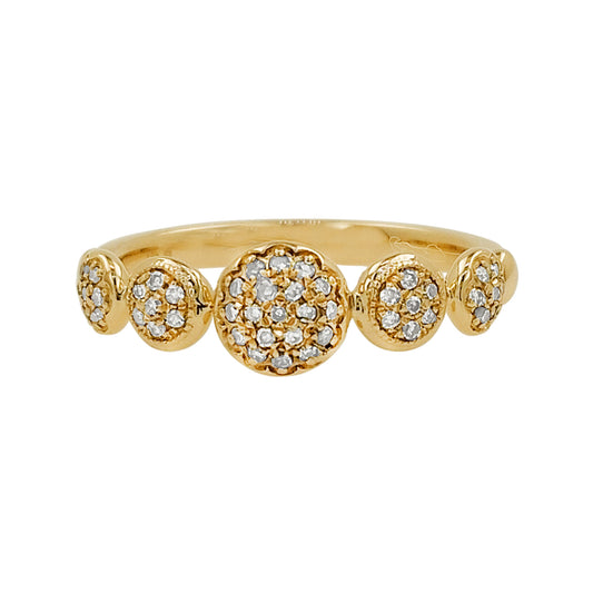 14K Solid Gold Pave Light Brown Diamond Dome Ring, Stackable Band