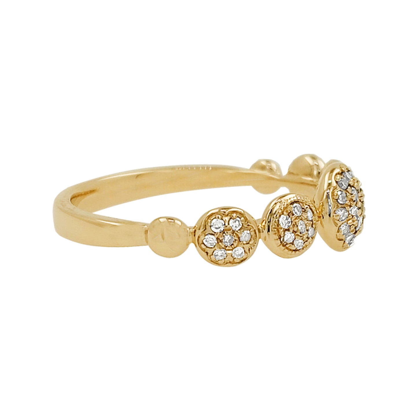 14K Solid Gold Pave Light Brown Diamond Dome Ring, Stackable Band