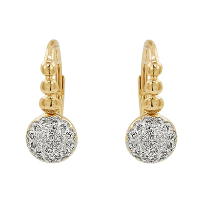 14K Gold Light Brown Diamond Cluster Earrings, Beaded Lever Back Dangle