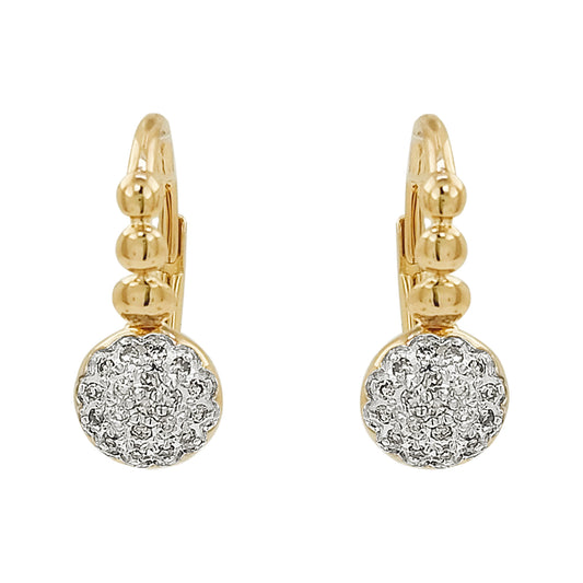 14K Gold Light Brown Diamond Cluster Earrings, Beaded Lever Back Dangle