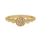 14K Gold Light Brown Diamond Cluster Ring, Beaded Stacking Band
