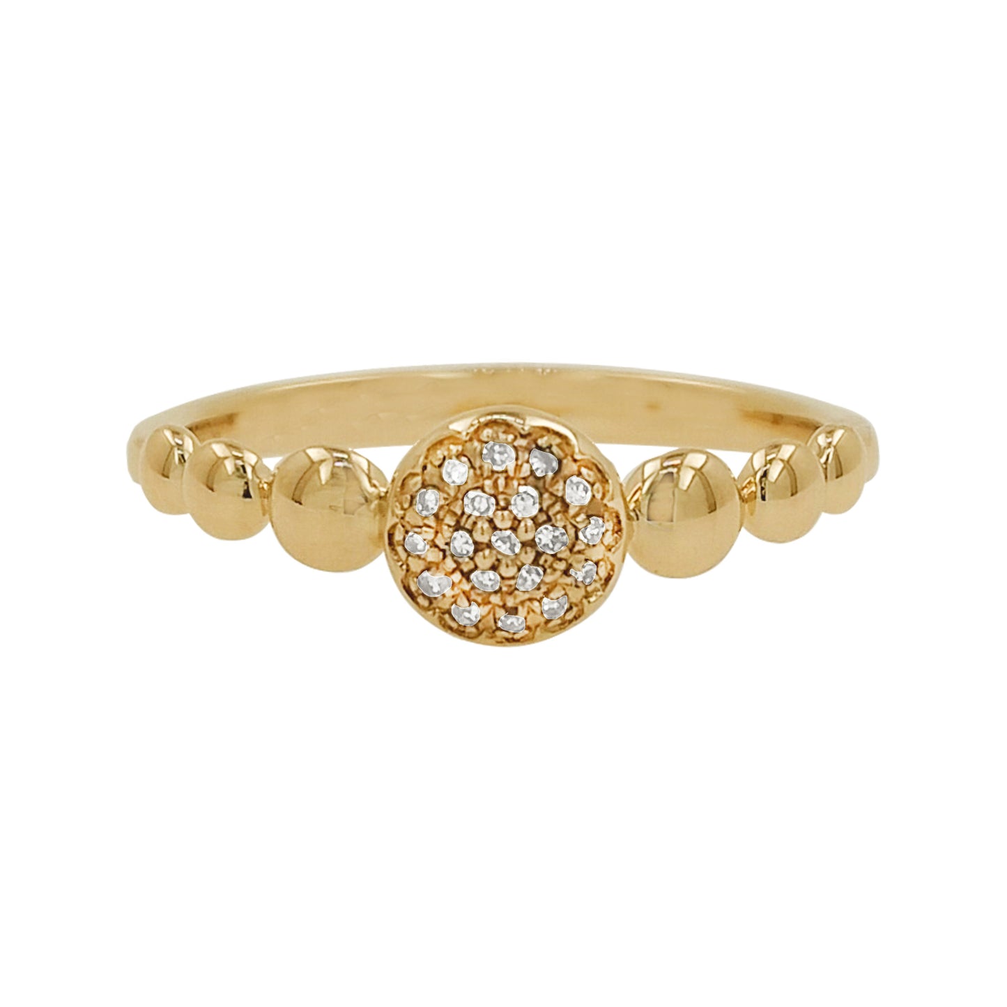 14K Gold Light Brown Diamond Cluster Ring, Beaded Stacking Band
