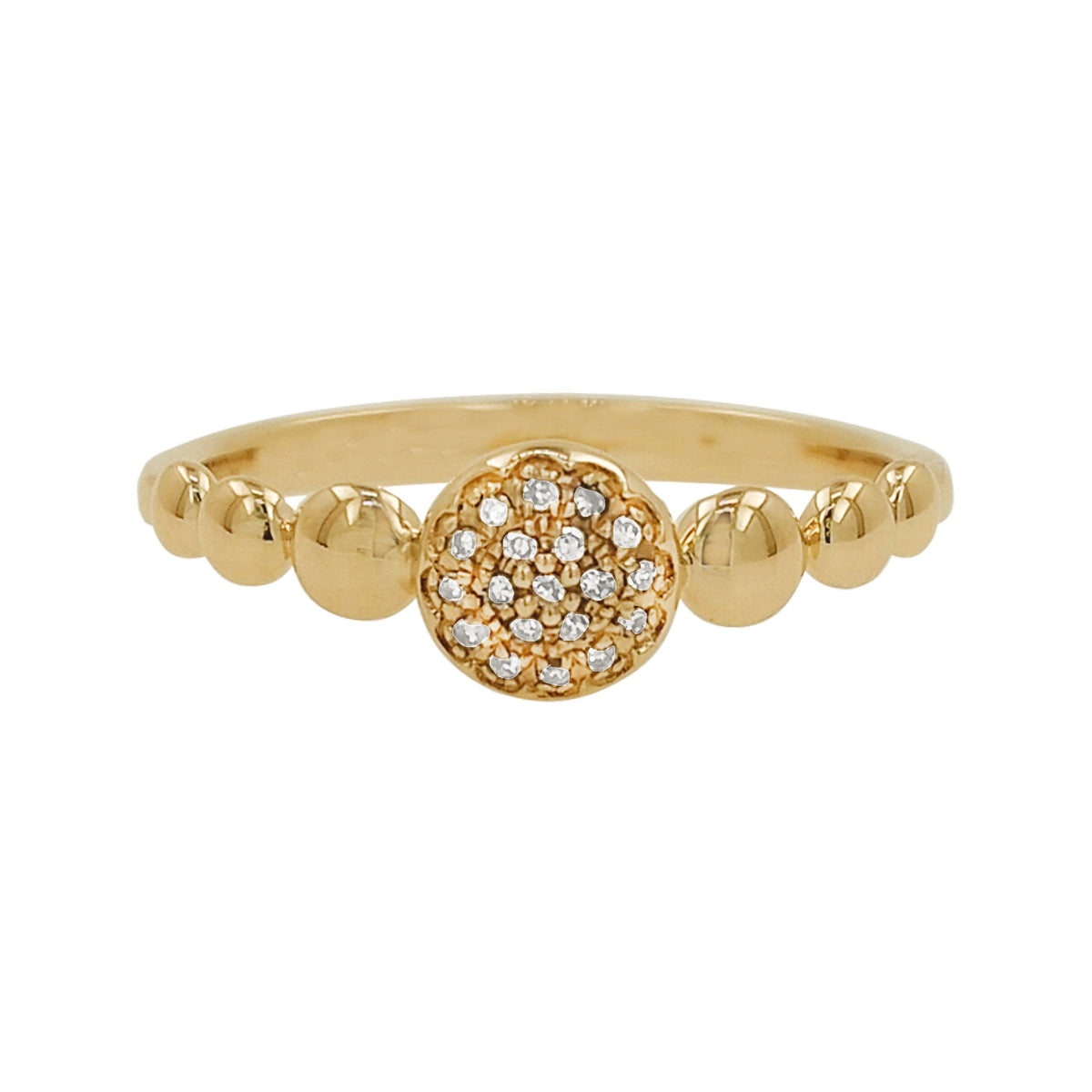 14K Gold Light Brown Diamond Cluster Ring, Beaded Stacking Band