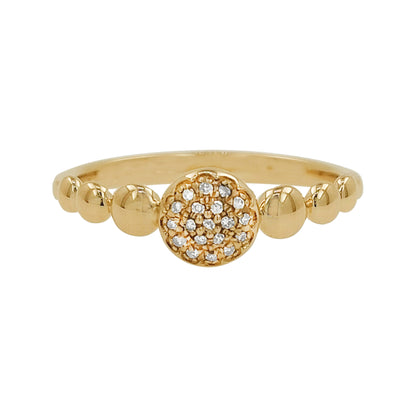 14K Gold Light Brown Diamond Cluster Ring, Beaded Stacking Band