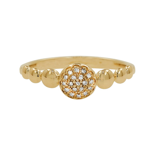14K Gold Light Brown Diamond Cluster Ring, Beaded Stacking Band