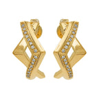 14K Gold Light Brown Diamond Criss Cross Stud Earrings, Geometric Fine Jewelry